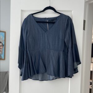 White House Black Market denim colored V-Neck Blouse